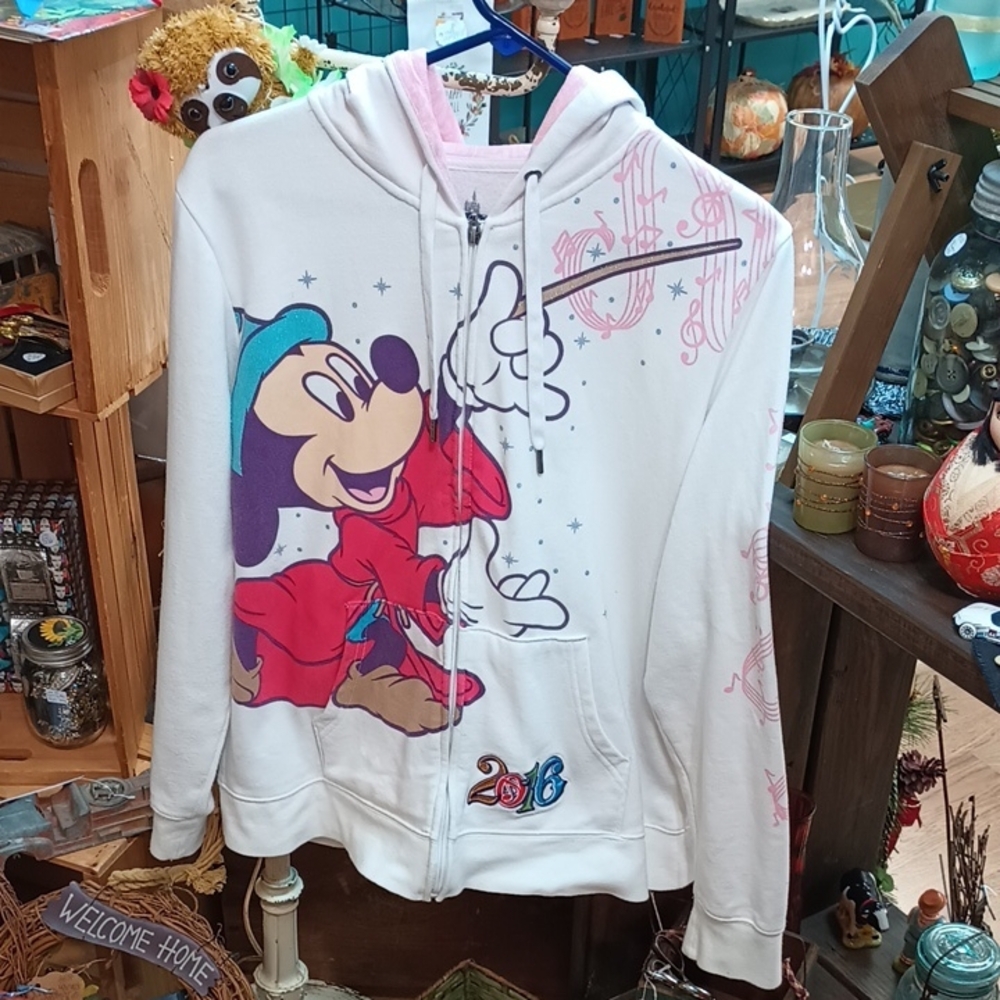 Disney Women's Cream and Red Mickey Mouse Hoodie